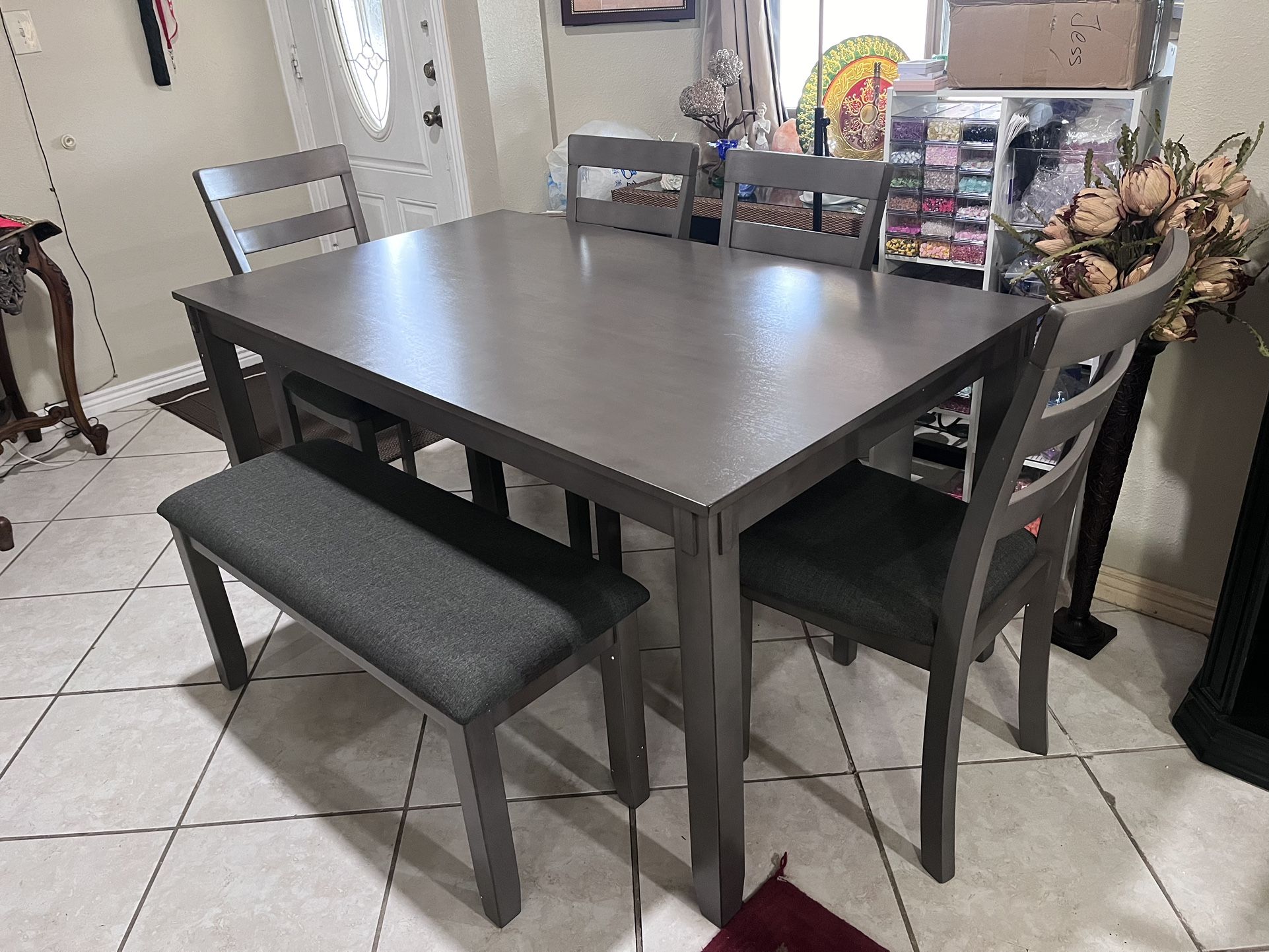 Ashley Dining Set Gray Table 4 Chairs and Bench New and Assembled