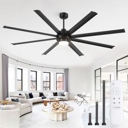 84 inch Large Ceiling Fan Outdoor Industrial Ceiling Fan with Light and Remote, 6-Speed, Modern Black Big Assed Ceiling Fans