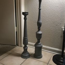 2 Solid Wood Candle Holders 26 1/2 Inches & 34 1/2 Inches Tall