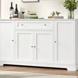 54.3"W Kitchen Sideboard Cabinet with Drawer, 4 Door Buffet Storage with Adjustable Shelves,