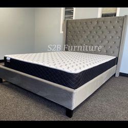Queen Size Grey Tufted With Orthopedic Mattress 
