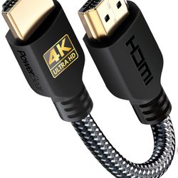 PowerBear 4K HDMI Cable 0.5 Ft | High Speed, Braided Nylon & Gold Connectors, 4K @ 60Hz, Ultra HD, 2K, 1080P, ARC & CL3 Rated | For Laptop, Monitor, P