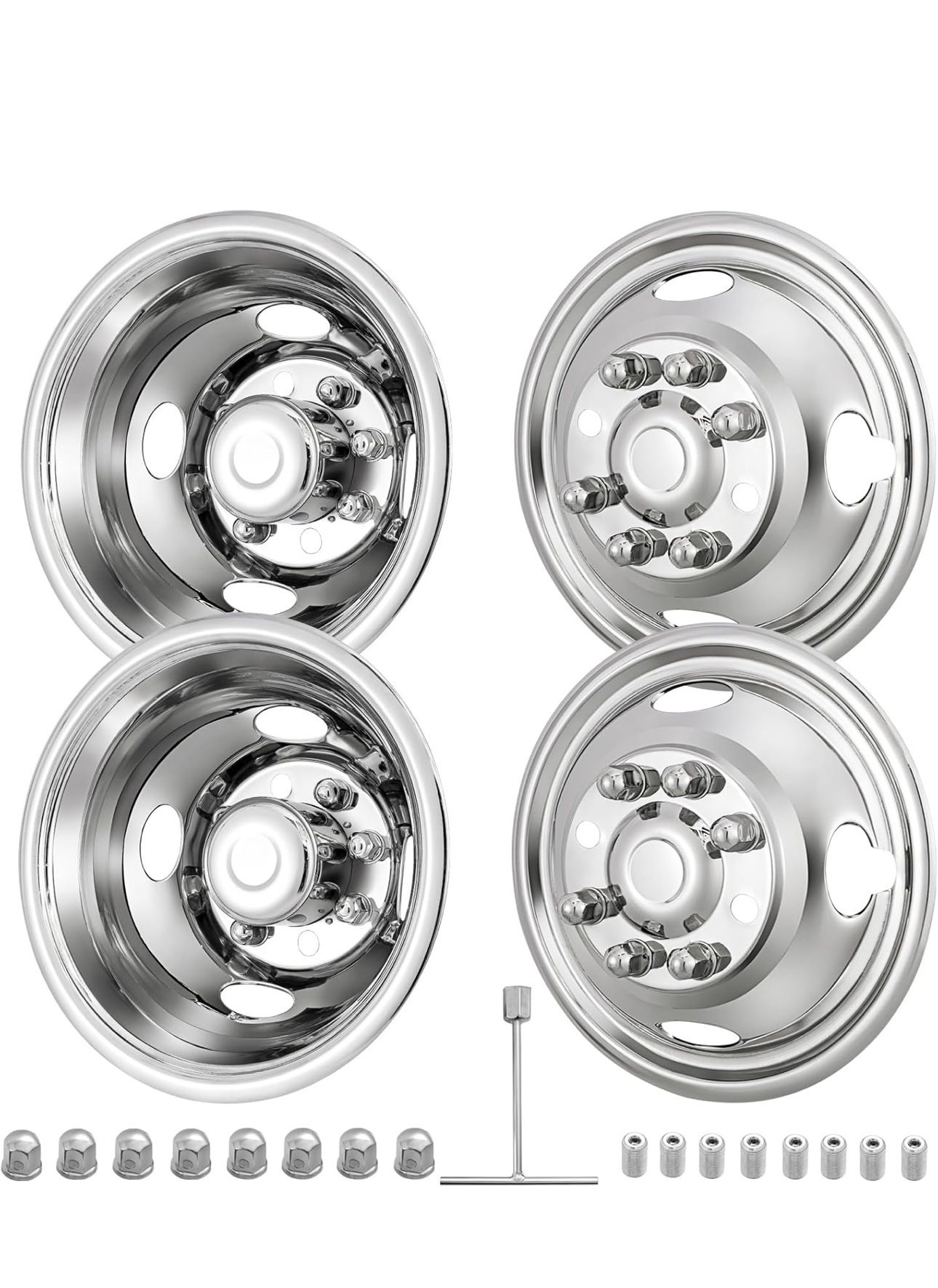 CIRONBOW 16" 8 Lug Wheel Simulators,Stainless Steel,With Bolt Kit Fit For Pick-Up Trucks Vans RV Hub Caps Rim Skin Chrome Cover Parts ;E350/E-