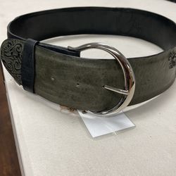 Womens Leather Black / Green Olive Belt