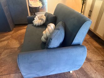 Blue Velvet Sofa with Cushions