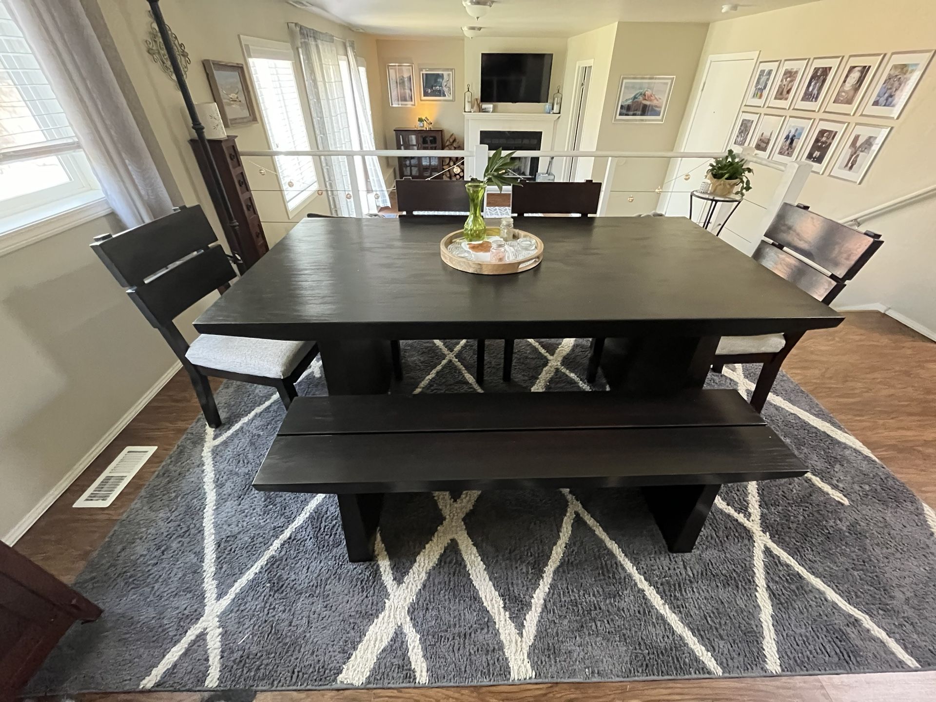 Dining Table, 4 chairs and bench