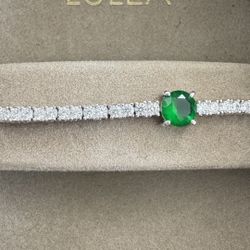 New Lulea .925 Sterling Silver Green Stone Tennis Bracelet  