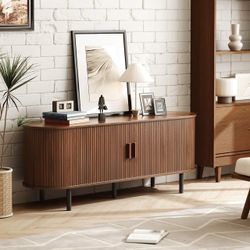 55" TV Stand with Power Outlet & Storage for TVs up to 60", Walnut