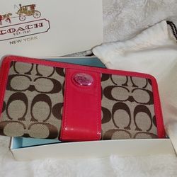 Beautiful Authentic Red/Pink Coach Zipper Wallet