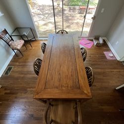 Antique Wooden Table With 6 Matching Chairs