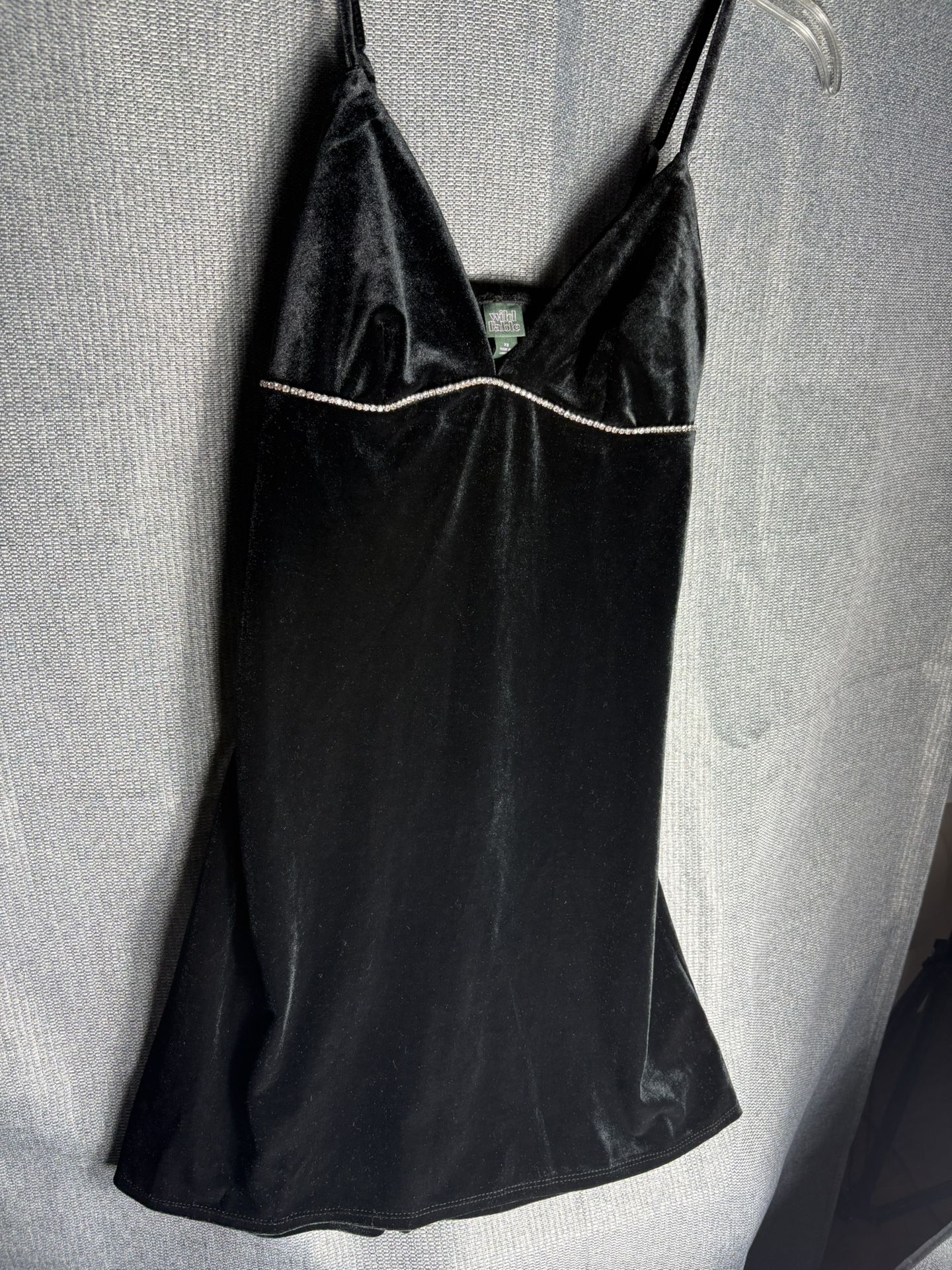 Wild Fable Black Velvet Mini Dress Rhinestone Trim Party Wedding Funeral Size XS