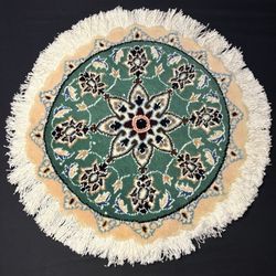 Persian Round Rug Size 18”x18” Or 45cm Blue Medallion Hand Knotted Rug