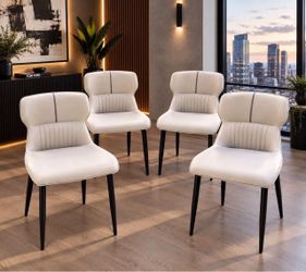 Set of 4 Modern Beige Leisure Dining Chairs with Metal Legs.