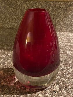 Vintage  Ruby red heavy glass vase Whitefriars #9647 with flowers