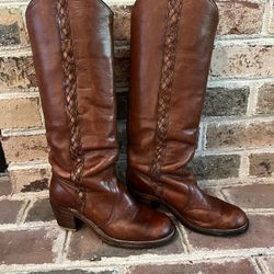 Vintage Tall Frye Women’s  Campus Braided Boots- Sabrina In whiskey - Size 6.5