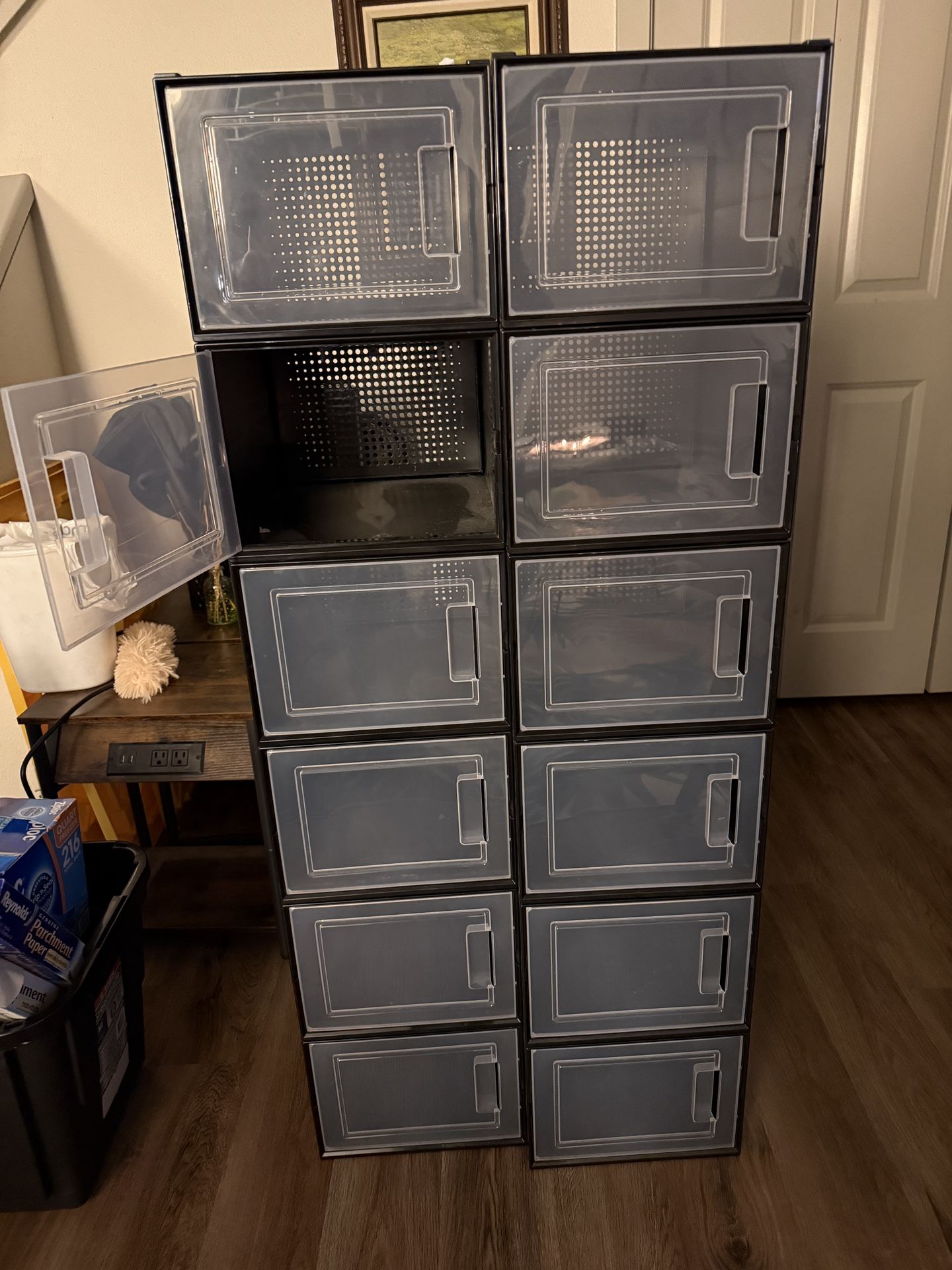 Stackable Drop-Front Shoe Box Set – 12 Boxes – $60 (Cash Only)