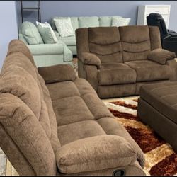 Tulen Chocolate Reclining Living Room Set Sofa And Loveseat 