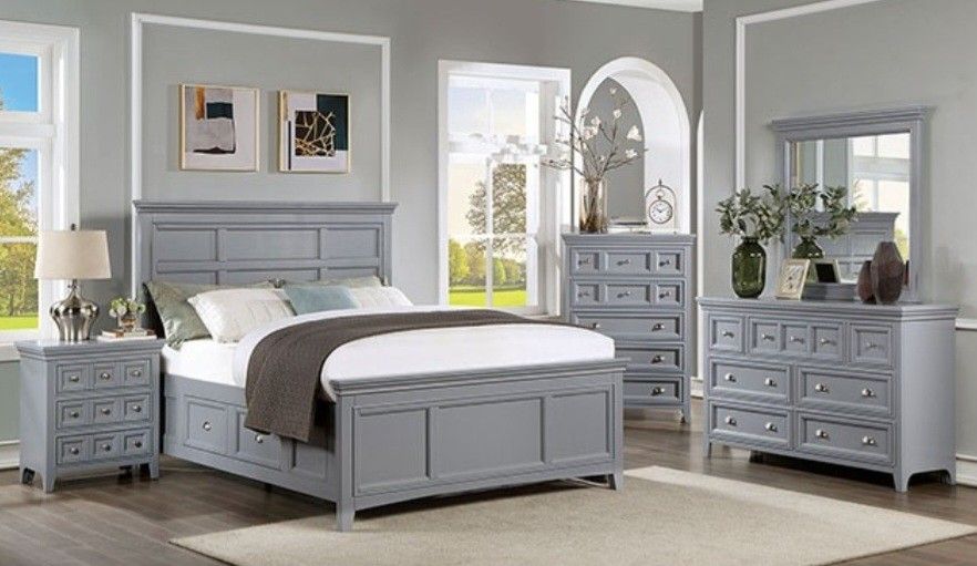 Brand New Grey 4pc Queen Bedroom Set (Available In Eastern King)