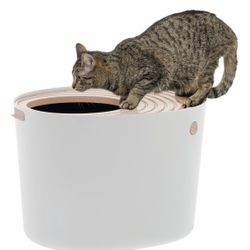 TOP ENTRY LITTER BOX. LIKE NEW GRAY OVAL