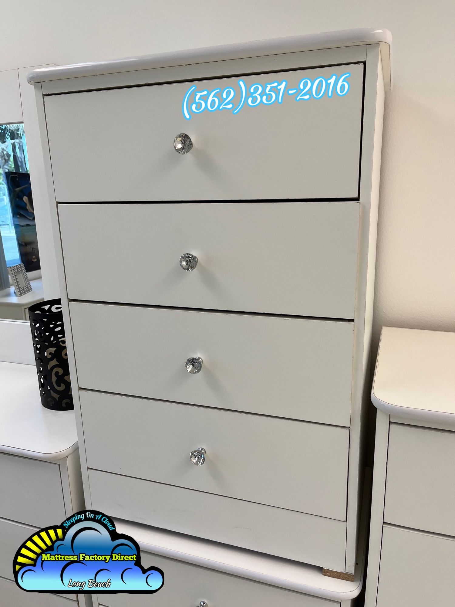 Four Drawer White Diamond Nightstand Compressed Dresser Chest