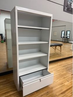 Commercial Metal Storage Cabinet / Bookcase with Locking Drawer - 6’ Tall