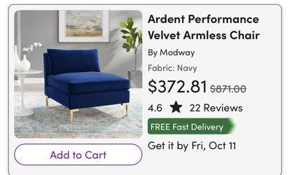 Ardent Performance Velvet Armless Chair