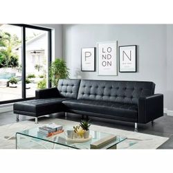 Black L Shape Leather Sectional Sofa