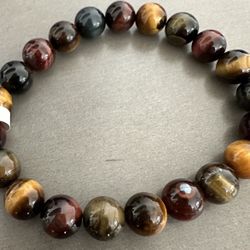 New, Men’s Triple Tiger Eye Stone Bracelet. Jewelry Bag And Meanings Included.