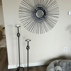 Metal Sun Mirror And Candle Holders