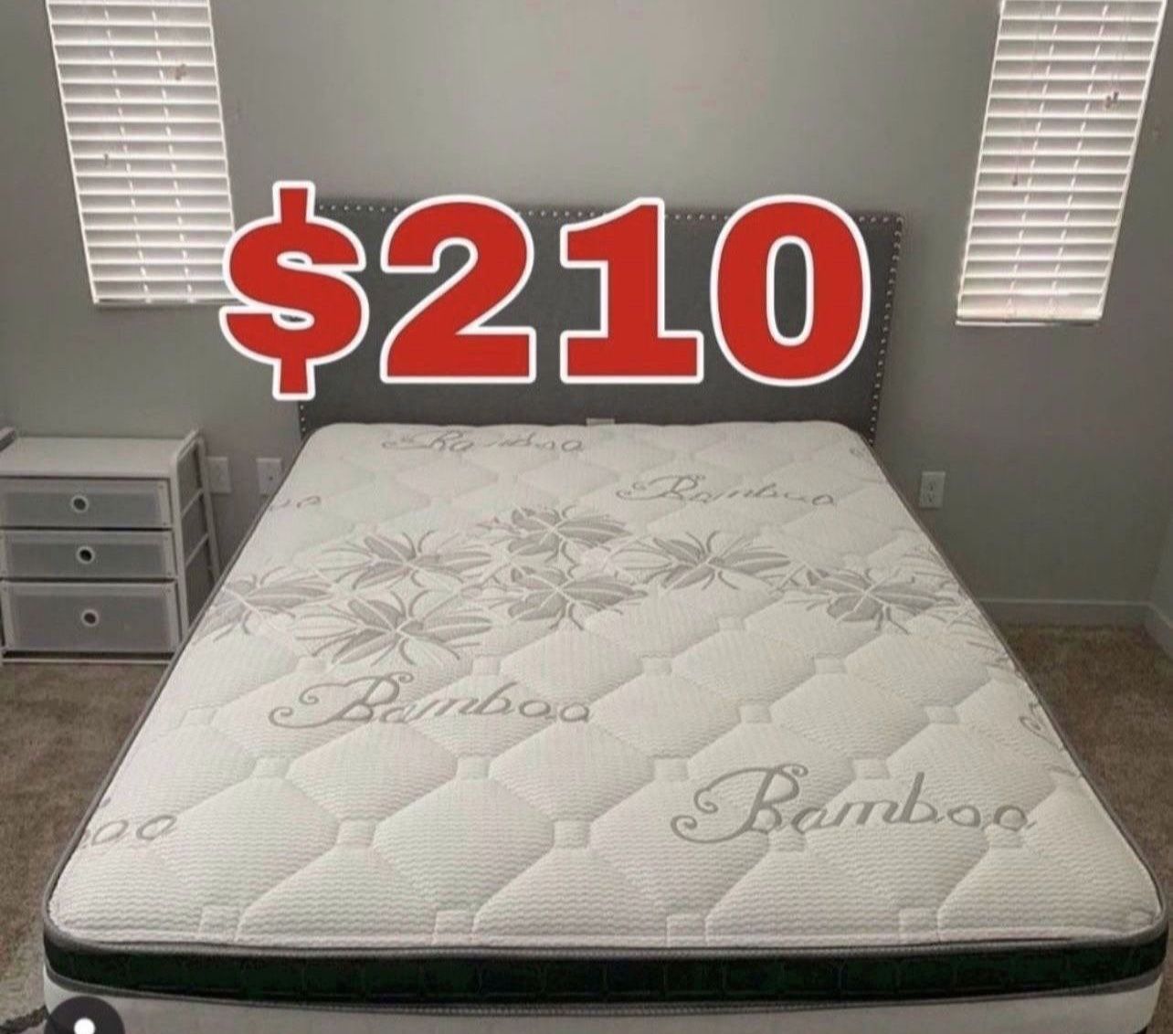 BRAND NEW “LUXURY EURO PILLOW TOP BAMBOO” MATTRESSES 💯 COLCHONES NUEVOS PILLOW TOP 💯 💥12 inches thick 💥 Queen $210❌ $270 With Box Spring 💥 FU