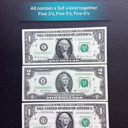 Three collectible bills with 5-of-a-kind together