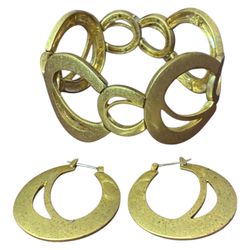 Hoop Earrings and Chunky Bracelet Matte Gold Tone