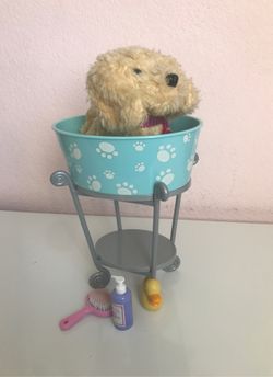 American girl dog washing set with dog and accessories