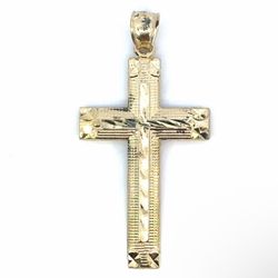 Men’s Woman’s 10k Yellow Gold 1.75” Inch Diamond-cut Faceted Cross Pendant For Necklace GP3114819