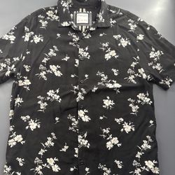 Denim Flower Ricky Singh Black Print Shirt Size Small 0004
