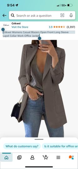 Cnkwei Womens Casual Blazers Open Front Long Sleeve Lapel Collar Work Office Jacket