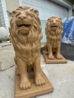 Pair Of Cement LION Statues- Good Condition