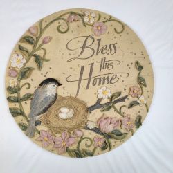 Bird Nest Floral Wall Plaque Bless This Home Cottagecore 12 Inch