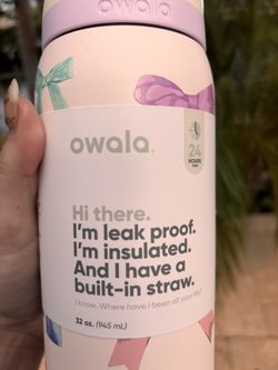thumbnail image 2 of Owala 32oz Free-Sip Water Bottle – Girlhood Edition, Urban Outfitters Exclusive, Pink Bows, Multicolor 2 of 5