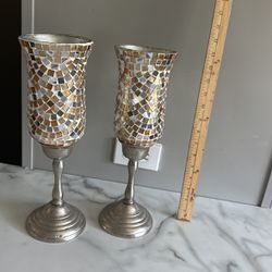 Crafted Accents Mirrored Mosaic  Candle Holders