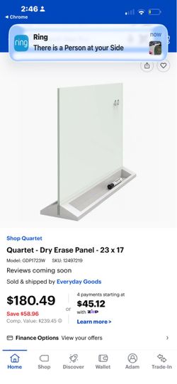 Quartet Glass Whiteboard, Magnetic Dry Erase White Board with Concealed Tray, Wide Format, Frameless