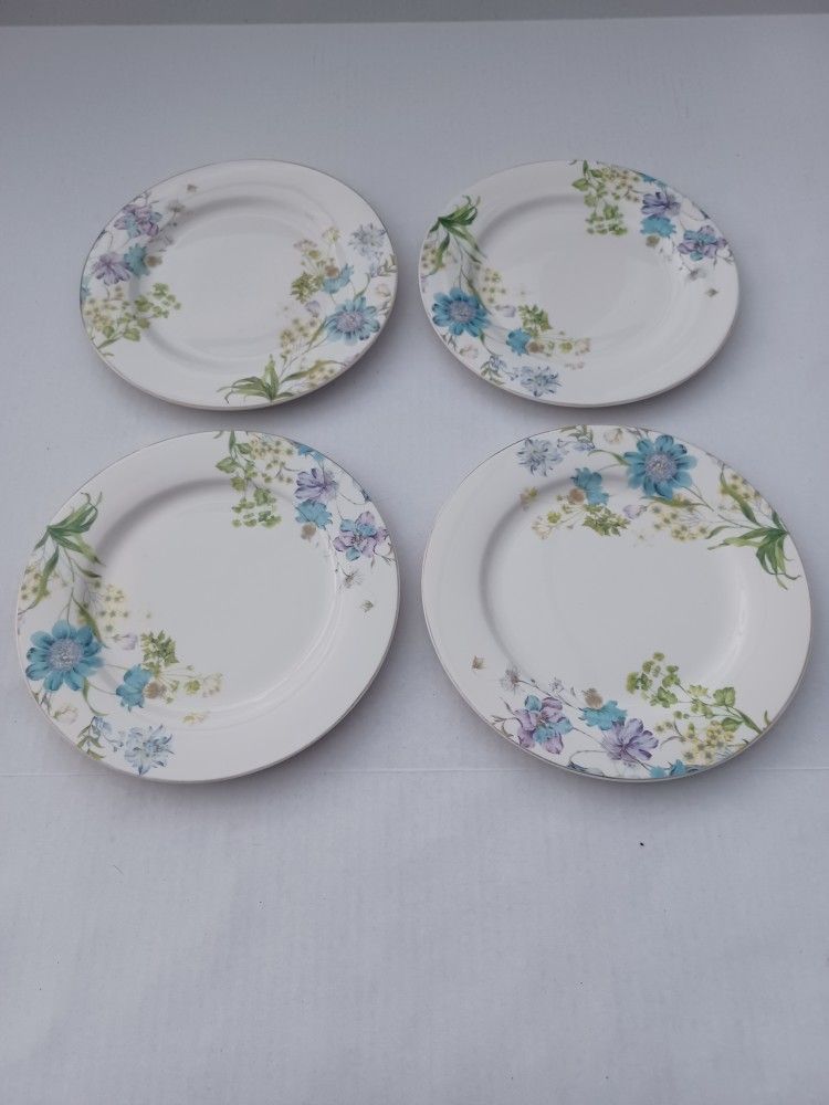 4- Fine Ceramic Blue Wild Floral by Grace's Teaware Salad Plates