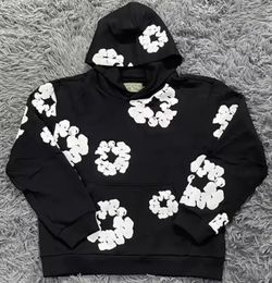Black and white denim tear hoodie