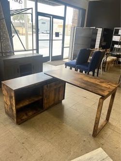 L Shaped Desk with Storage Credenza Sliding Barn Door