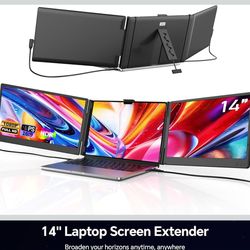 Laptop Screen Extender, 14'' FHD 1080P IPS Portable Monitor for Laptop, Triple Screen Extender Monitor Plug-Play for Mac/Windows/Chrome, Fit 13”-17.3”