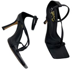 Ego Eve Square Toe Black Heeled Sandals Strappy Women's Heels, size US 6 (UK 4)
