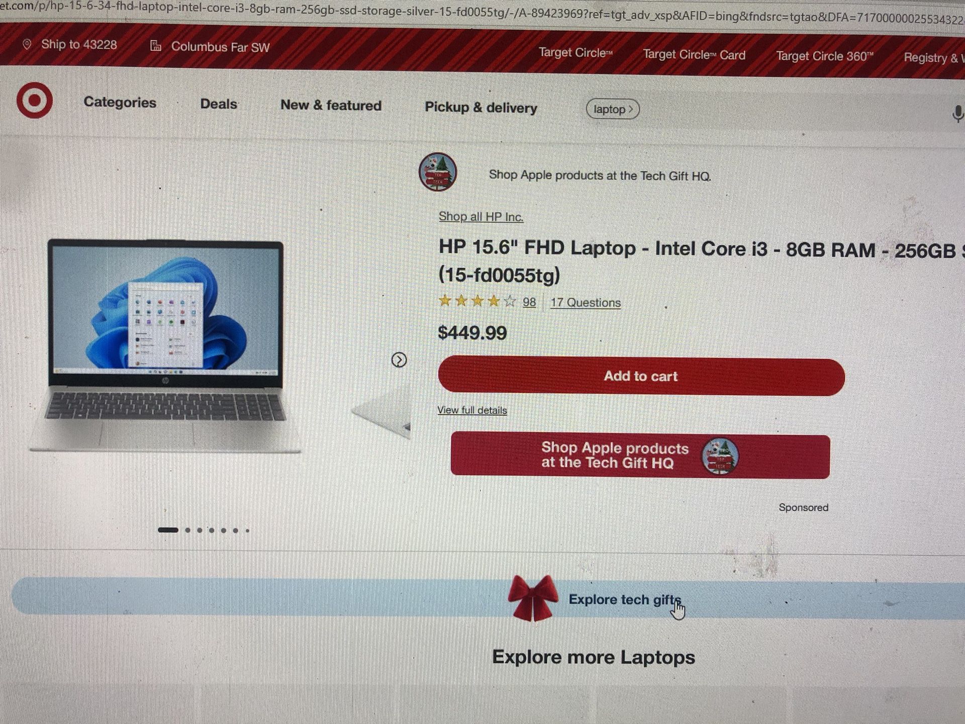 New HP 15” Laptop Windows 11 With 256 SSD Hard Drive And 8GB Ram And Fingerprint