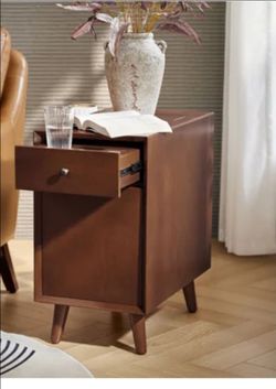 Quintavion 14"W Mid-Century Modern End Table With Storage And Built-In Outlets