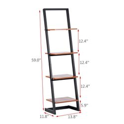 Insma​ Wooden 4 Tier Industrial Ladder Shelf Ladder Bookcase Bookshelf Bookshelves Plant Stand with Metal Frames, Brown