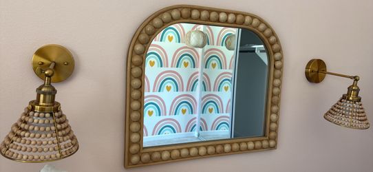 Arched Wood Bead Wall Mirror